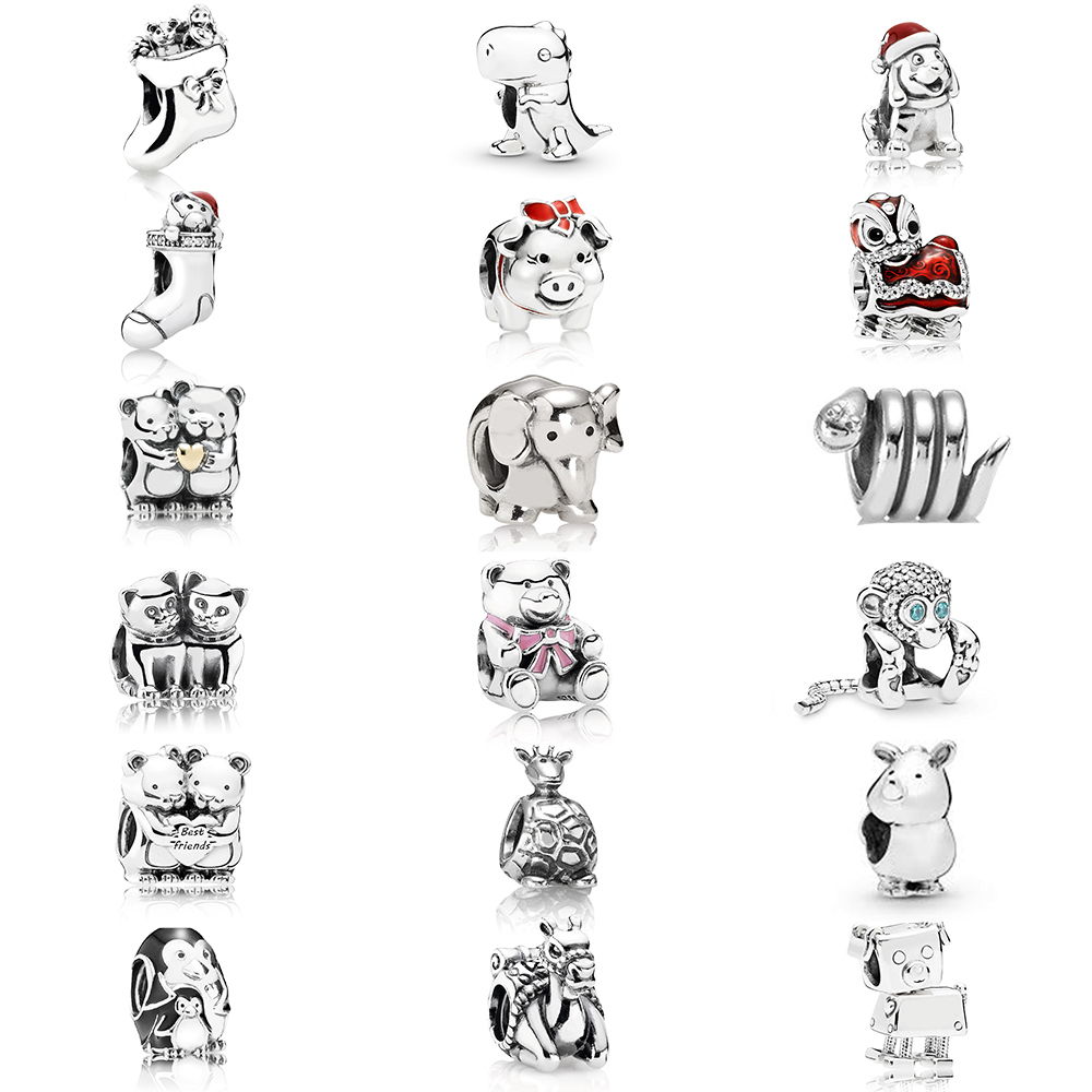 

1:1 S925 925 Sterling Silver Cute Charming Animal Series Charms For Necklaces, Making Your Bracelet An Original Ladies Jewelry Q0531