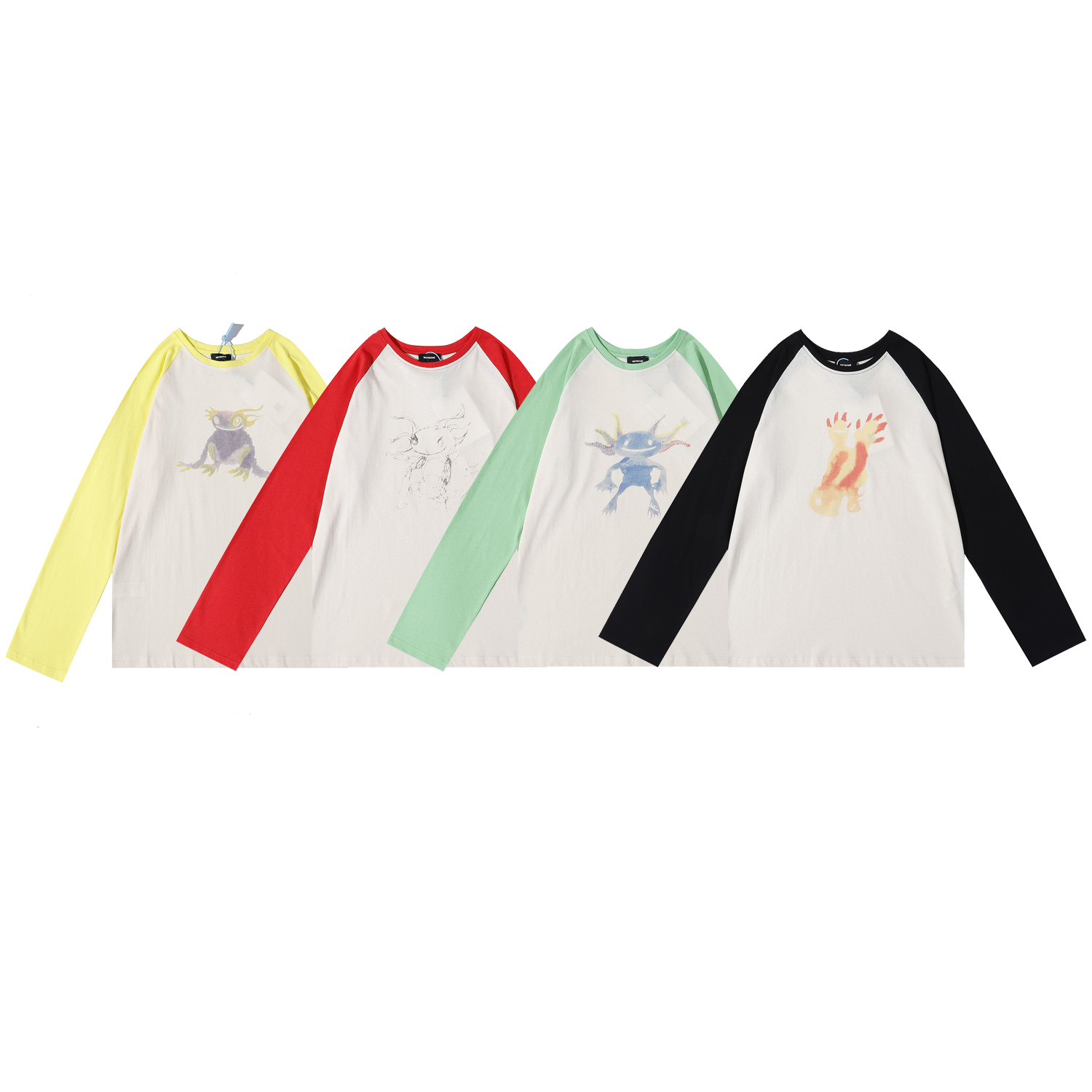 

INS autumn women men designer we11done monster Splice graffiti t shirt shirts alien long sleeve loose causal monsters printing womens mens hip hop pullover crewneck, Customize