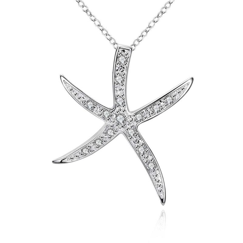 

Pendant Necklaces P030 Free Silver Plated For Gift Stone-studded Sea Star Femme Pendants Neckless Jewelery