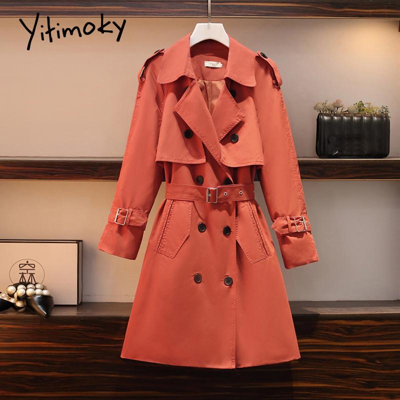 

Women's Trench Coats Yitimoky Spring Women Long With Belt Double Breasted Fashion Classic Korean Style Coat Windbreaker Lady Solid Chic, Tan;black