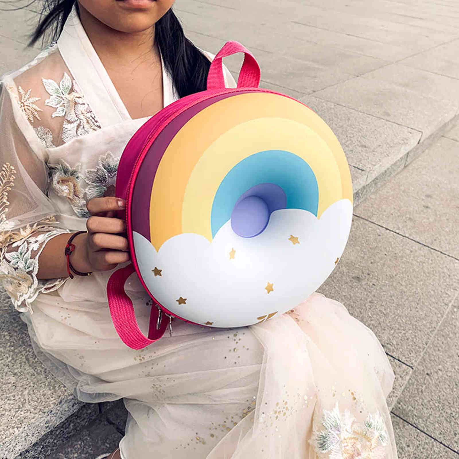 

Children Cute Donut Rainbow Backpack Kids Kindergarten School Book Bag Cartoon Casual Students Bagpack 211110, Multi