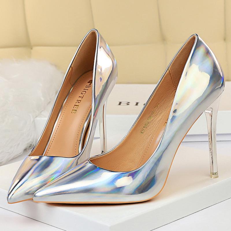 

2021 Women 10.5cm High Heels Silver Fetish Pumps Lady Stripper Green Gold Stiletto Wedding Bridal Valentine Scarpin Party Shoes, Black