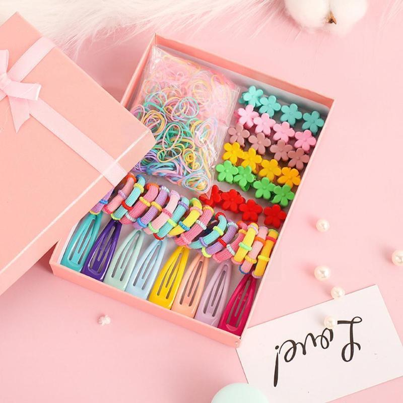 

Hair Accessories 220pcs Hairpin Head Rope Set Gift Box Nylon Small Elastic Accessory Children Bands Scrunchie Ponytail Holder T3Z3, 1 set