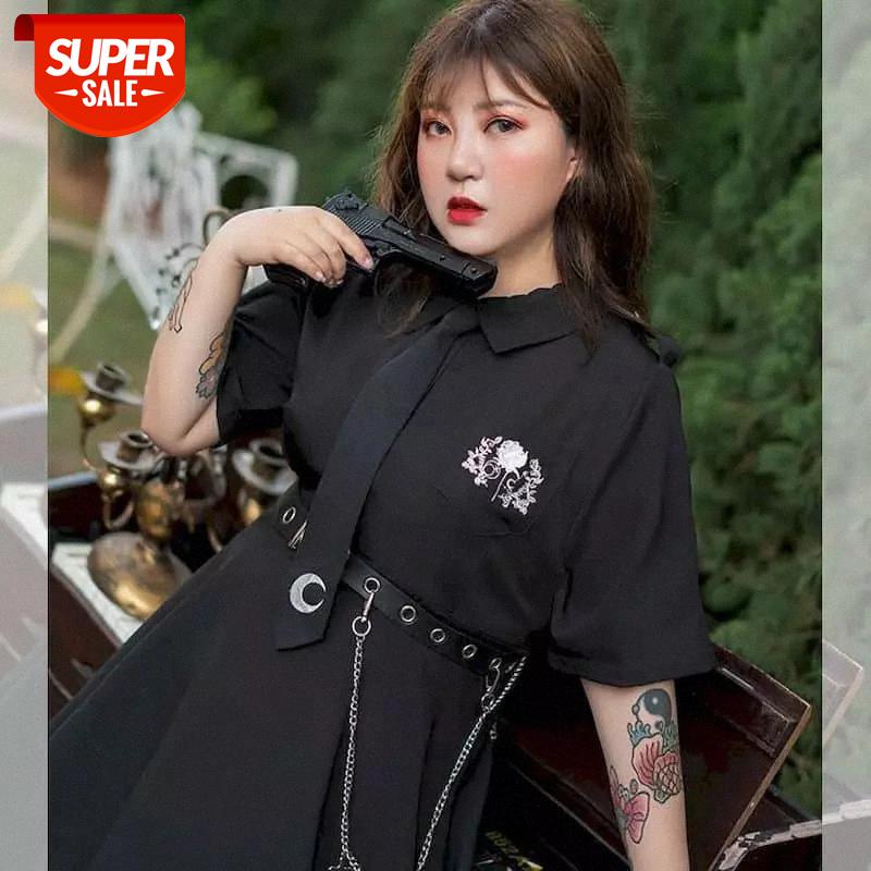 

2020 summer new plus size women's net red fat sister cover meat thin dress female age reduction black mid-length skirt female #7A3V, Black;gray