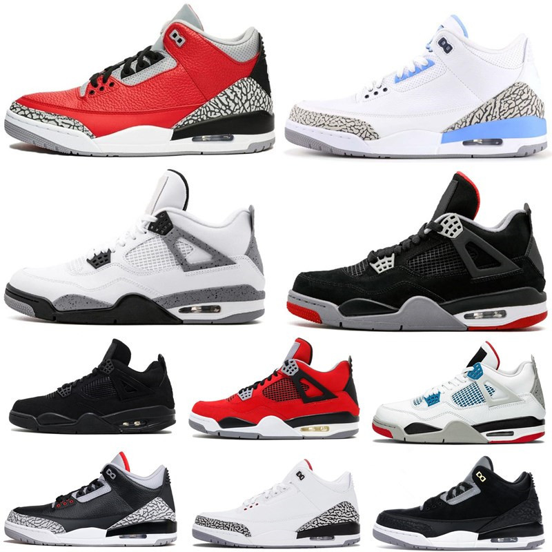 

4s 4 Union Neon Bred Fire Red White Cement Mens Basketball Shoes 3 3s UNC Men Sports Women Sneakers With Box