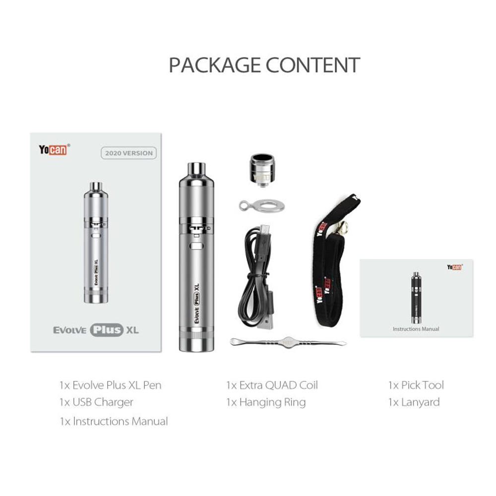 

Hot Sale 100% Original Yocan Evolve Plus XL Kit Wax Vape Pen With 1400mah Battery Dab Pen Vaporizer Kit Silicon Jar Quad Quartz Rod Coil