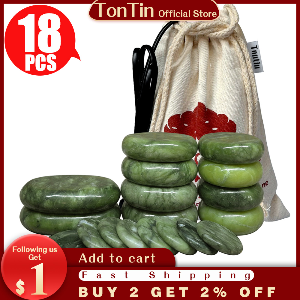 

Tontin Jade glaze hot stone massage Set massager back massageador Health Care stones for massage spine basalt lava stone spa