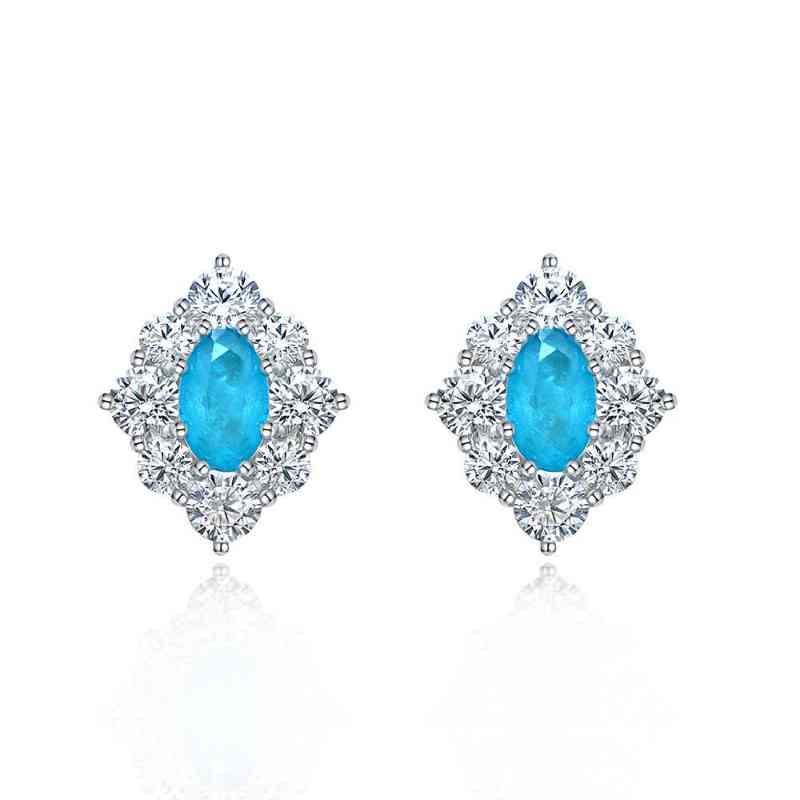 

925 Sterling Silver 6*9mm Sapphire Aquamarine Oval Created Moissanite Diamond Paraiba Stud Earrings For Women Fine Jewelry Gift