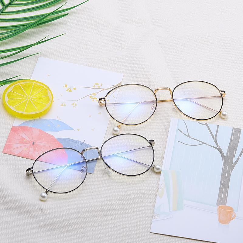 

Sunglasses Pearl Reading Glasses Flat Men And Women Anti-Blue Light Goggles Metal Trend Frame With Myopia