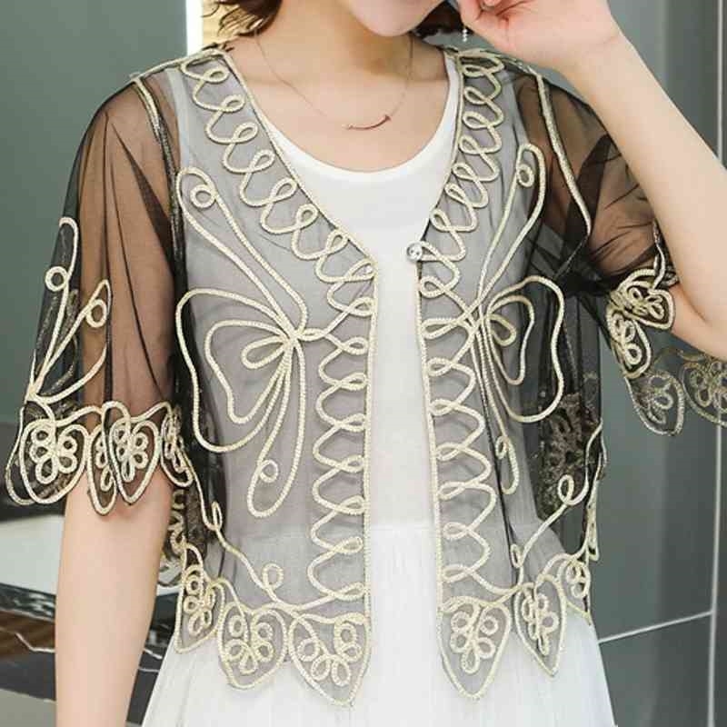 

Blouse Women Blusas Mujer De Moda Verano Short Sleeve V-neck Hollow Lace Blouse Shirt Cardigan Women Blouses Shirts D490 210602, Black-gold