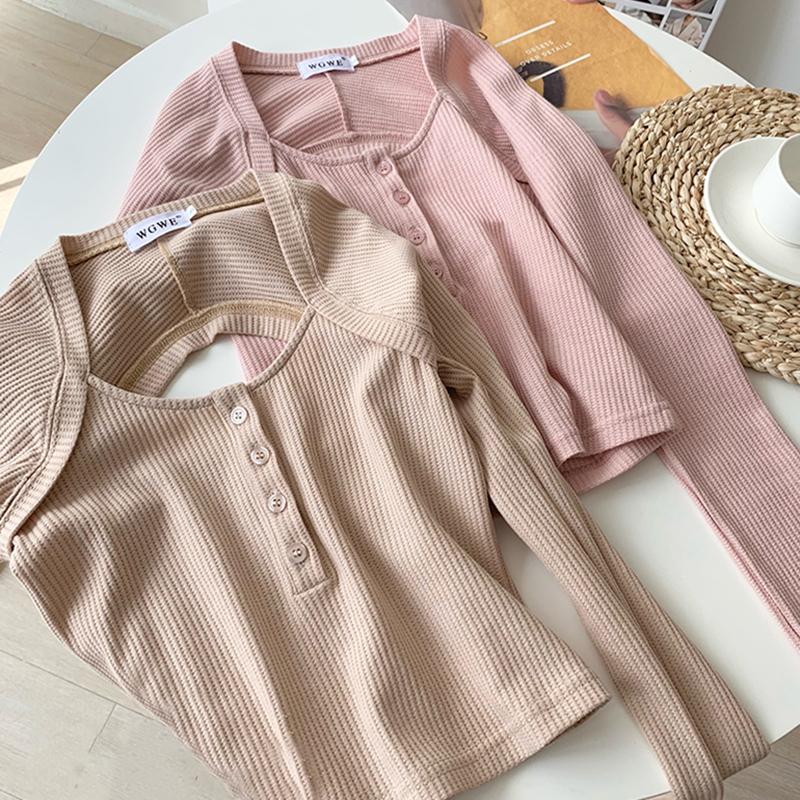 

Women' Sweaters Women Sweet Square Collar Knitted Ladies Spring Autumn Fashion Korean Long Sleeves Buttons Sueter Casual Streetwear Top, Kaqi