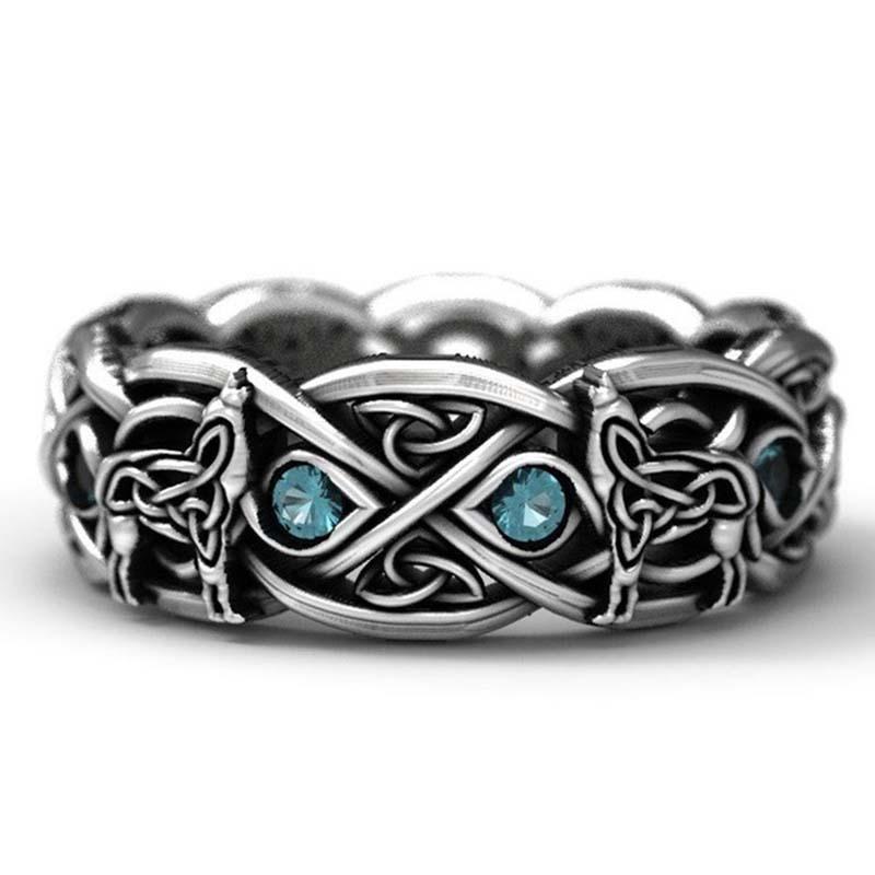 

Cluster Rings Fashion S925 Silver Wolf Ring Eternal Band Engagement Wedding Jewelry Gift