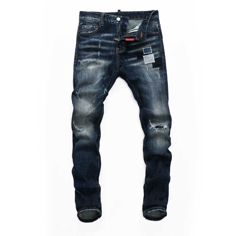 

Dsquare Fashion Street Style Solid Denim Trousers Torn Jeans Man Crime Leisure Slender Inkjet D2 Tight, Blue