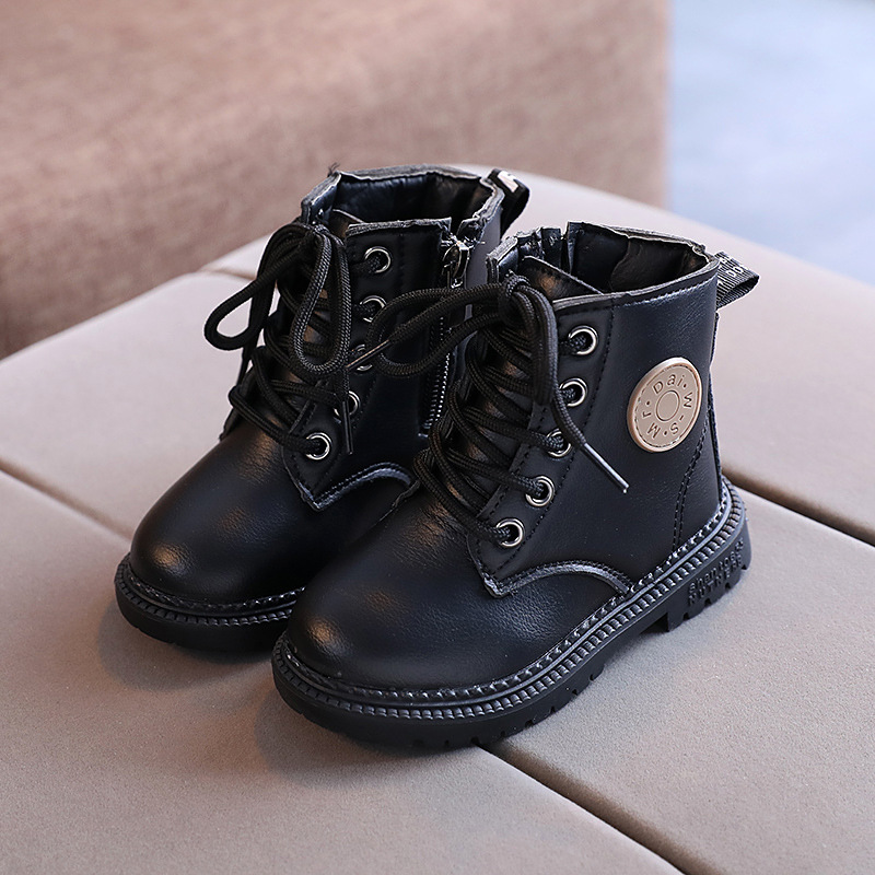 

Size 21-30 Baby Casual Martin Boots Boys Girls Children Anti-slip Toddler Shoes Kids Wear-resistant Light Short Leather Boots, Black