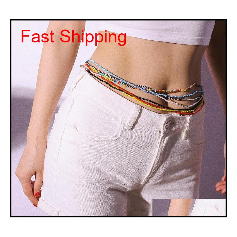 

Wholesale Color Matching Simple Single-layer Handmade Beaded Body Chain Wild Hit Color Beads Elastic Waist Chain jllORJ ffshop2001