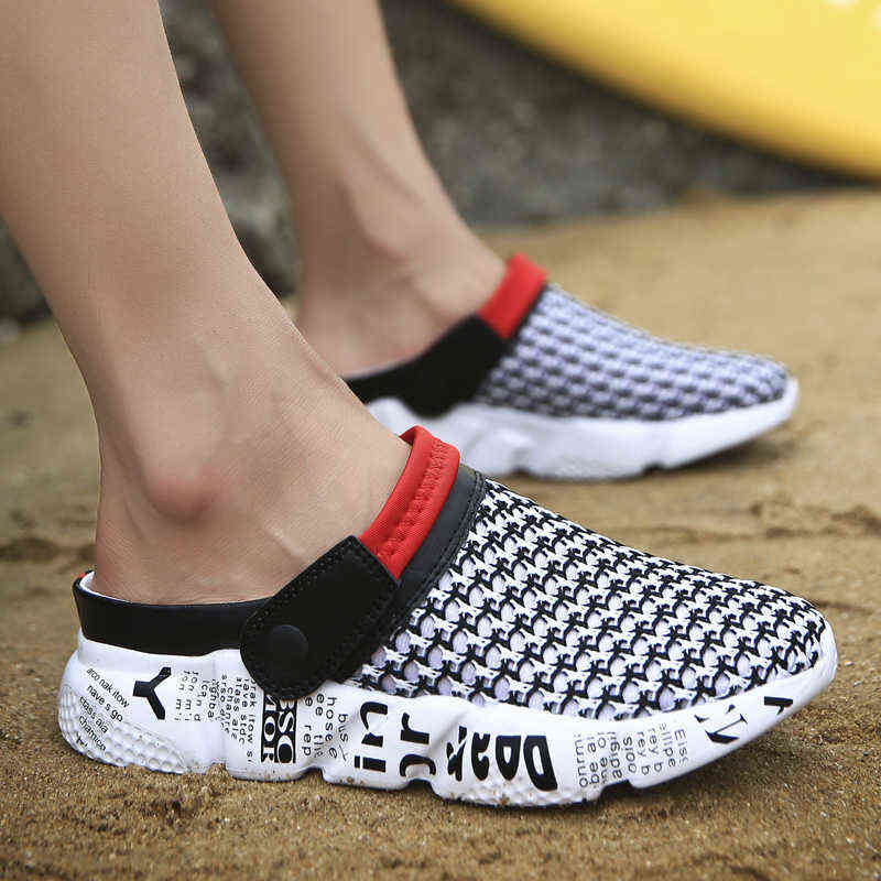 

Sandals Quaoar New Men Summer Shoes Slip-on Men Clogs Water Breathable Light Jogging Sneakers Casual Beach Slippers 1211, Black