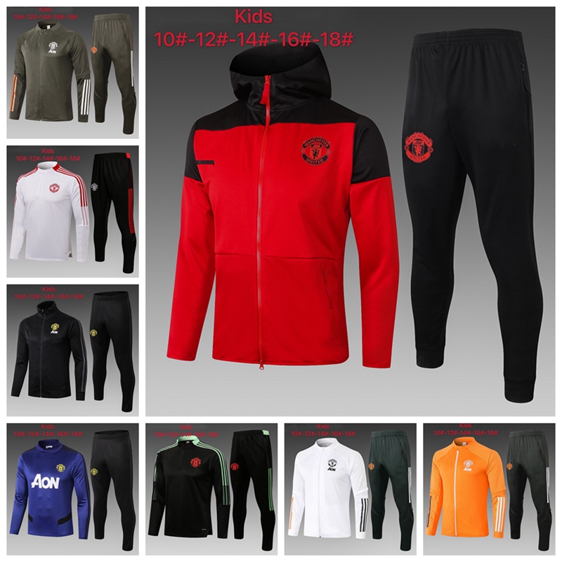 

2122 Kids Manchester Soccer Full Zipper Jacket Football Tracksuits maillot foot BRUNO FERNANDES MARTIAL UTD UNITED Survetement Chandal Training Suit ER09