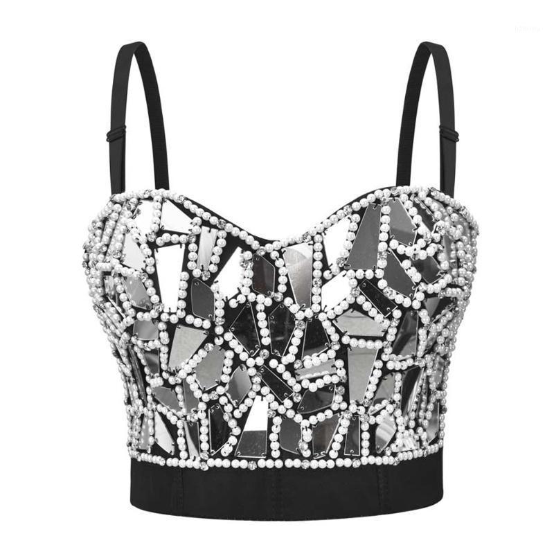 

Bustiers & Corsets SLADUO Plexiglass Nail Diamond Sexy Bra Outer Wear Vest Tube Top Stage Performance Costume, Gold