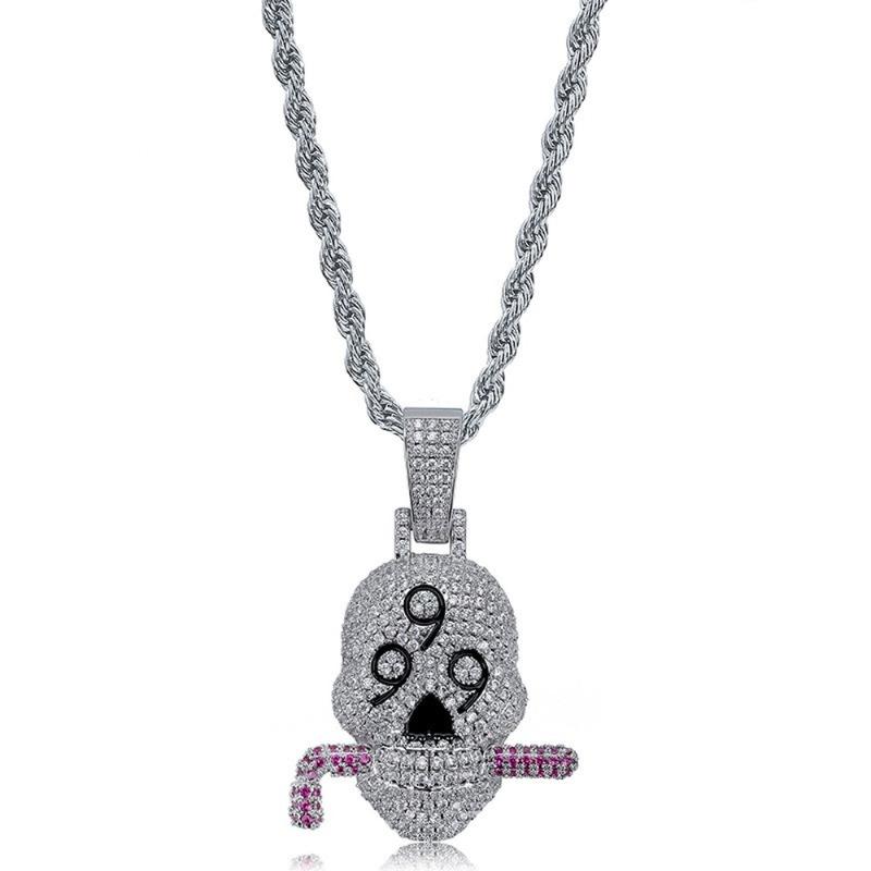 

Pendant Necklaces 999 Skull & Necklace 18k Gold Plated Lab Diamond Iced Out Chain Bling Fashion Hip Hop Jewelry