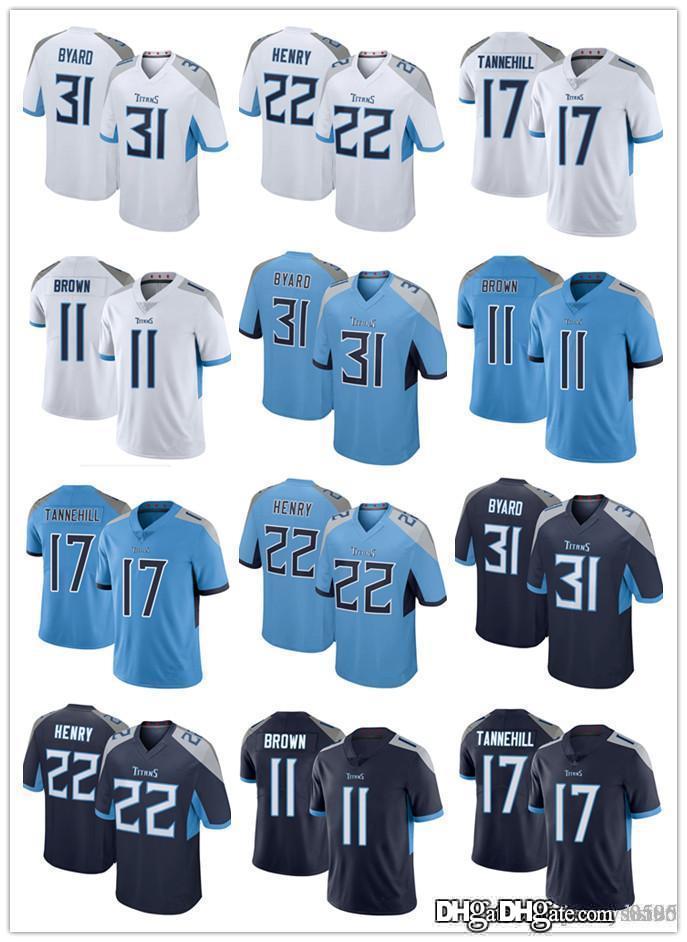 

men women tennesseetitansjersey 22 derrick henry 11 aj brown 31 kevin byard 17 ryan tannehill football jerseys navy blue, Black;red