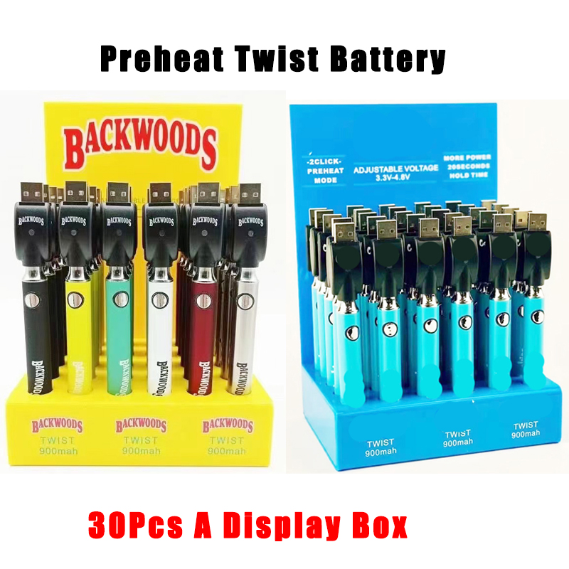

Backwoods Cookies Twist Preheat VV Vaporizer Battery 900mAh Bottom Variable Voltage Adjustable Usb Charger Vape Pen 30Pcs with Display Box