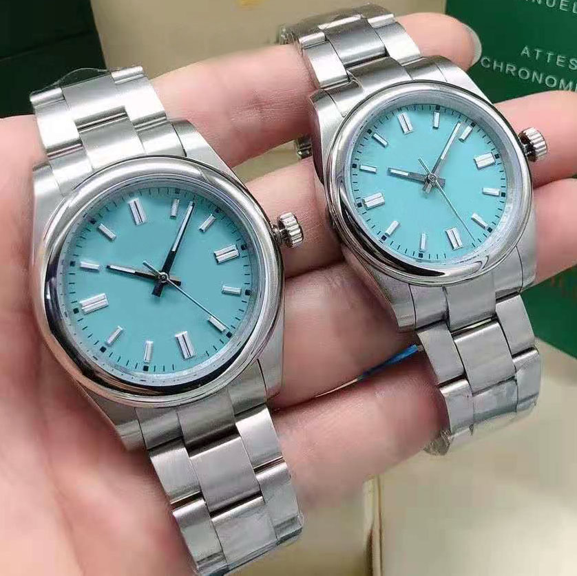 

Top Quality 8 Colors 41 36 mm Lovers Couples Ladys Men Women Watch Automatic Watches Iced Blue Movement Mechanical 316L Oyster Bracelet Master Steel Wristwatches, Box 3