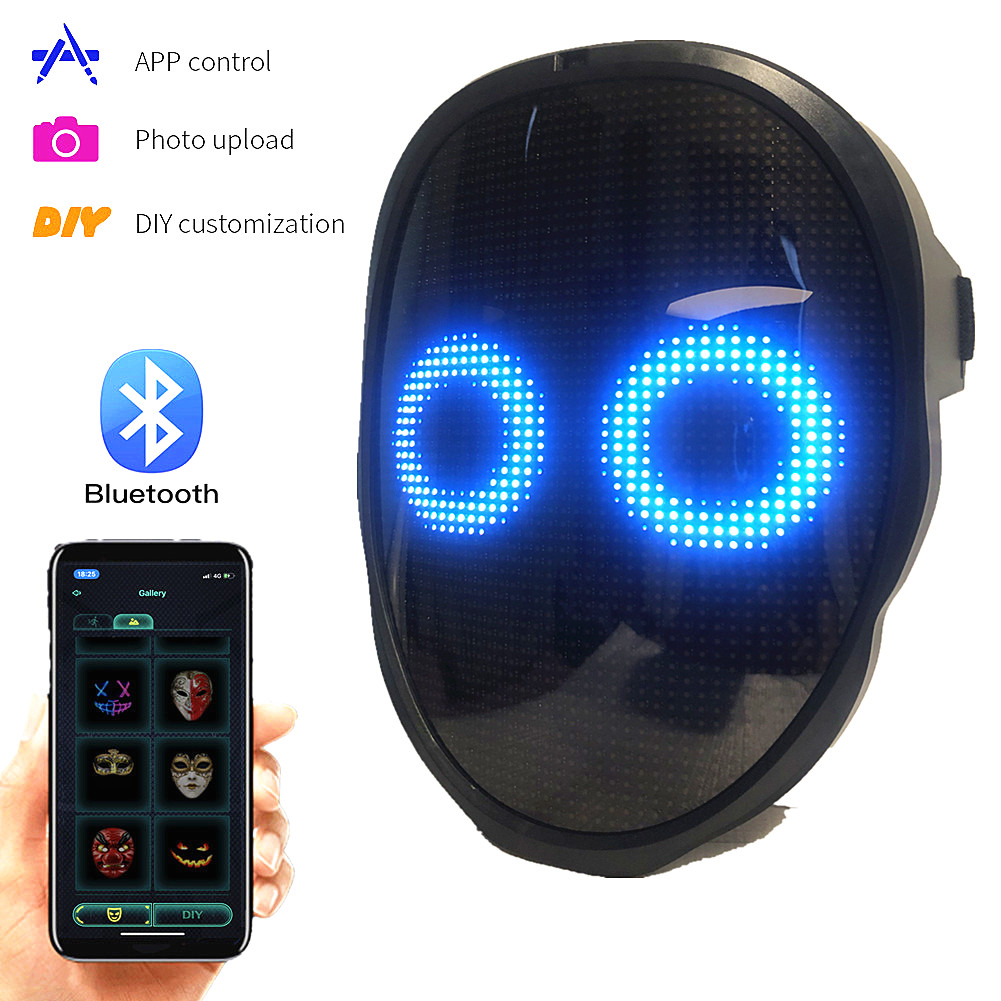 

Bluetooth 2074 RGB Lamp Beads Led Lights Up Party Mask Diy Picture Editing Animation Text Love Prank Concert Robot Face LED Mask