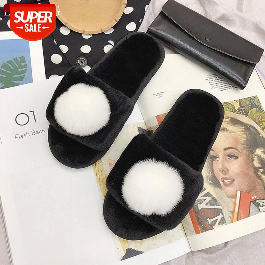 

LCIZRONG Winter Soft Home Slippers For Woman Cute Peep Toe Warm Cotton Plush Woman bedroom Slippers Big Size Female House Shoes #R643, Black