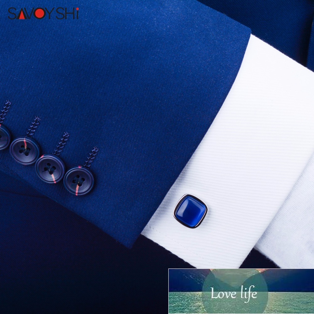 

SAVOYSHI Blue Opal Stone Cufflinks for Mens Shirt Cuffs High Quality Square Cuff links Wedding Grooms Gift Free DIY Jewelry Factory price expert design Quality