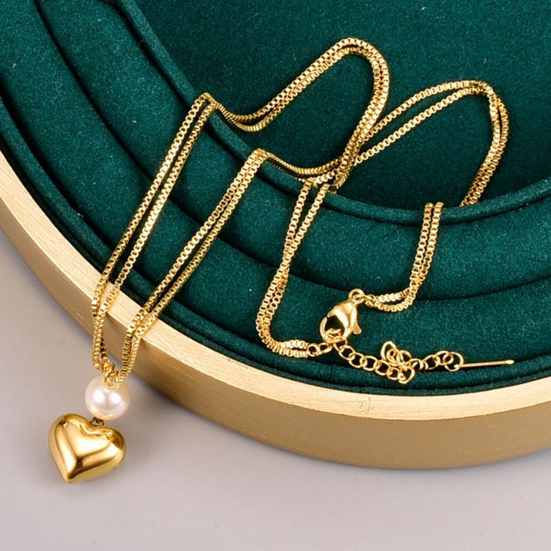 

Chains Cute/Romantic Love Pearl Titanium Steel Pendant 18K Gold Clavicle Chain For Girlfriend Water-wave Metal Party Gift, Silver