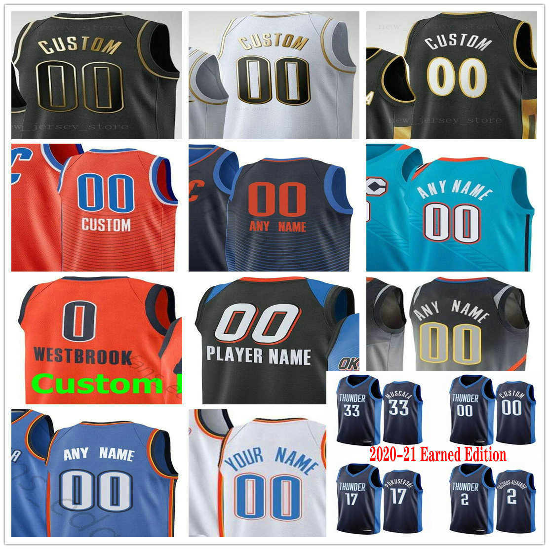 

2020-21 Earned Edition Custom Printed Shai Gilgeous-Alexander Aleksej Pokusevski Luguentz Dort Bazley Men Woman Youth Basketball Jerseys, Black;red