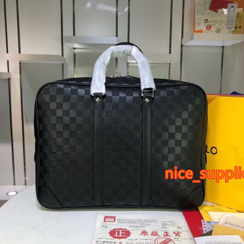 

Fashion Men genuine leather handbag Free shipping Women computer bags G255 New Style laptop bag Have dust bags Wallets, Black