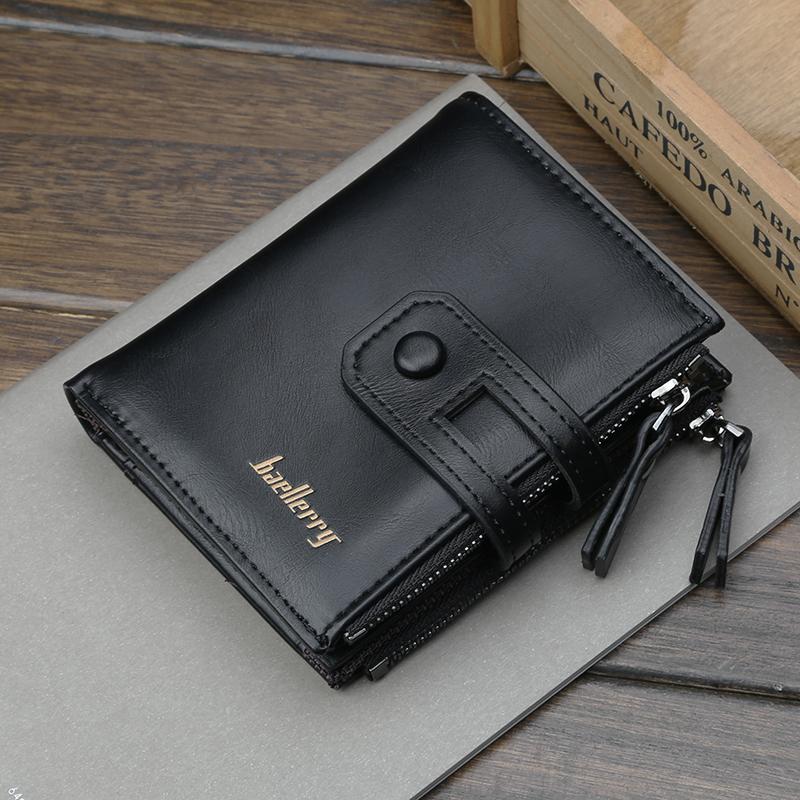 

Wallets Baellerry Men Wallet Fashion Short Purse With Coin Pocket Vintage Zipper Brand Male Pu Leather Card Holder, Black