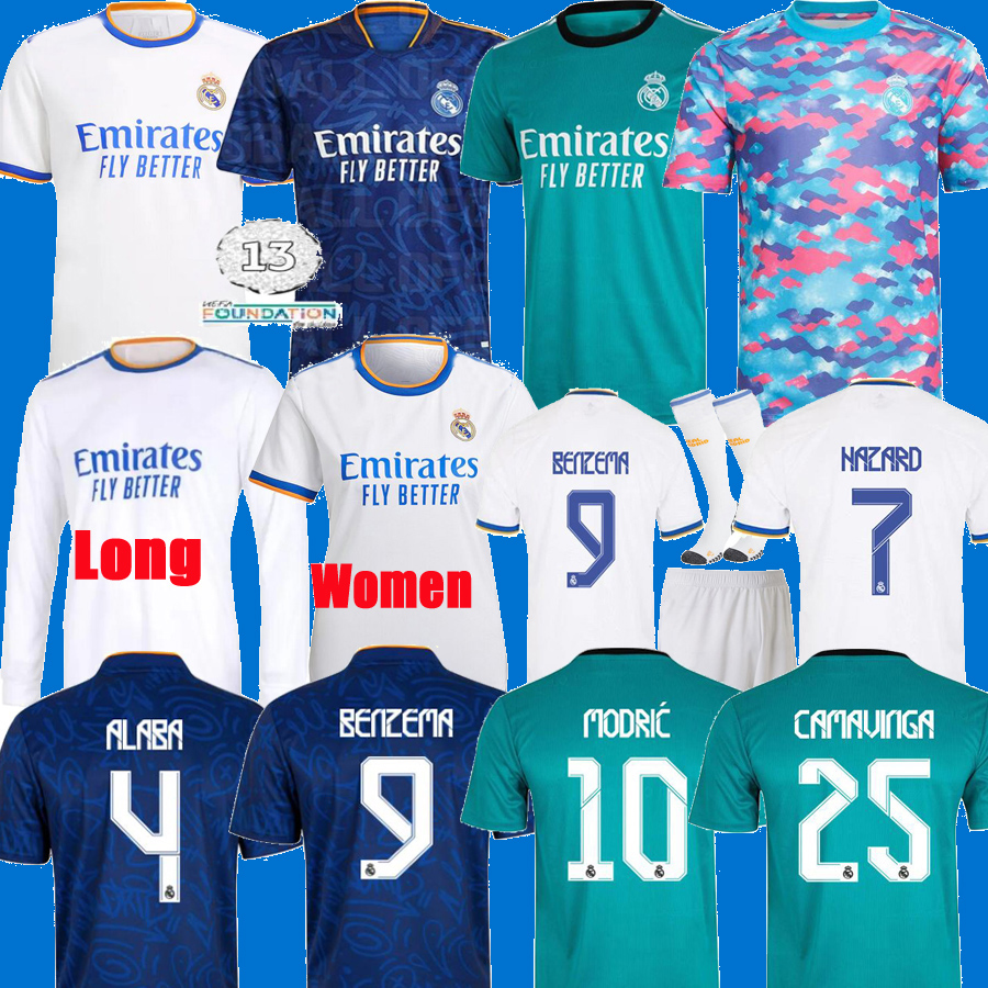 

REAL MADRID jerseys 21 22 soccer football shirt CAMAVINGA ALABA HAZARD BENZEMA ASENSIO MODRIC MARCELO VALVERDE camiseta men + kids kit 2021 2022 uniforms fourth, Kids 21 22 away