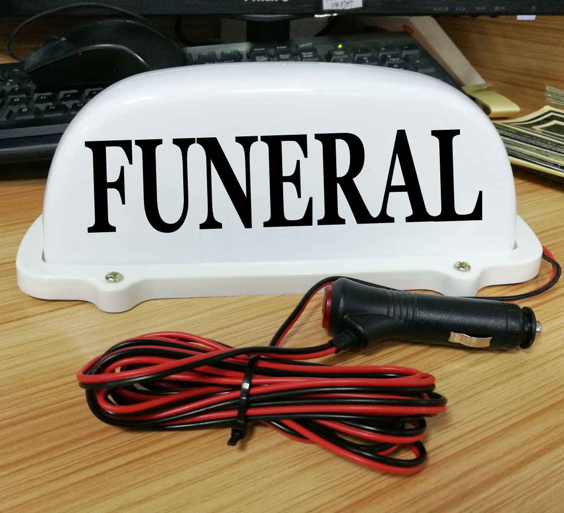 DC 12V 10" FUNERAL Exequy Car Top Sign Light Magnet Auto Burial Obsequies Display Lamp for taxi drivers-image-663596402