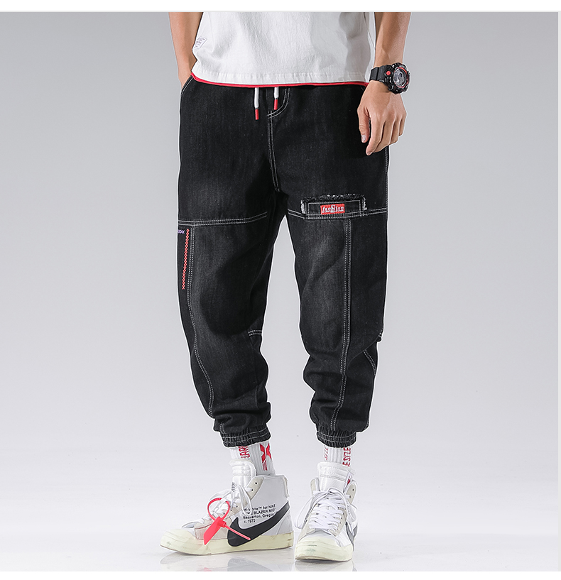 

2021 Streetwear Hip Hop Cargo Men's jeans Elastic Harun Men ClothJoggers Pants In, Blue