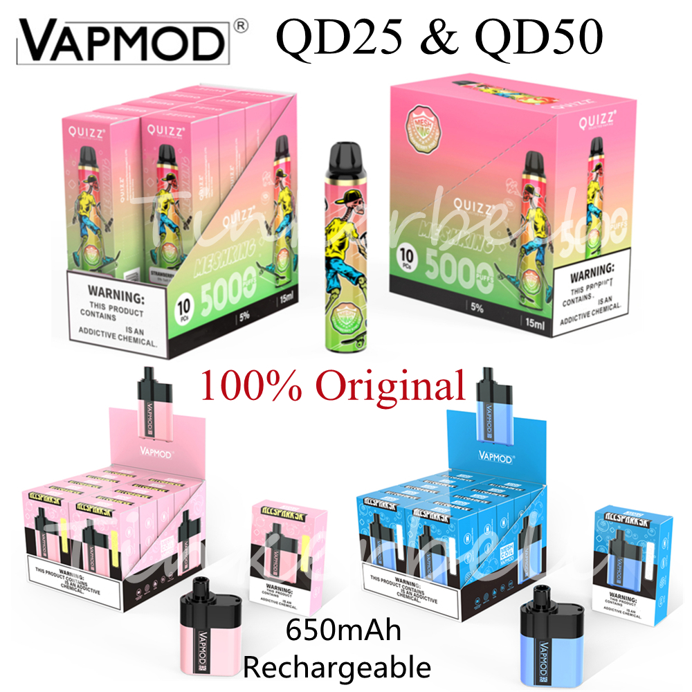 

Original Vapmod QD50 QUIZZ QD25 E Cigarettes Disposable Vape Pen 5000Puffs 15ml Pod Device Rechargeable 650mah Battery Mesh Coil Vaporizer 12 Colors