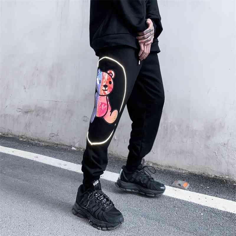 Gaojiechao brand dark wind laser color changing bear personality Leggings men&#039;s Korean Hip Hop Pants-image-707242610
