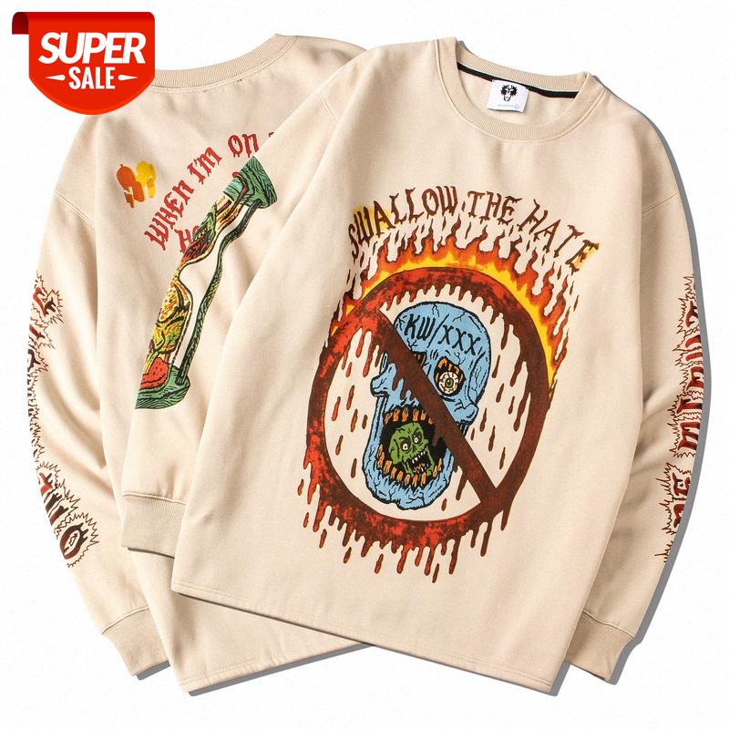 

Hip-hop couple creative spoof skull head loose casual printing crew neck sweater and cashmere man #Vm6T, Black