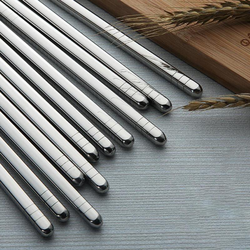 

Chopsticks 5 Pairs 19/23cm Potable Reusable Stainless Steel Kitchen Non-slip