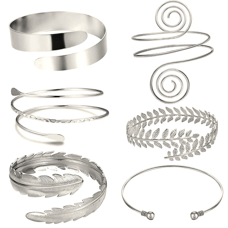 

6 Pieces/Set Arm Bracelet for Women Girls Gold Color Mental Open Upper Arm Bangle Bracelet Simple Adjustable Armlet Armband Sets