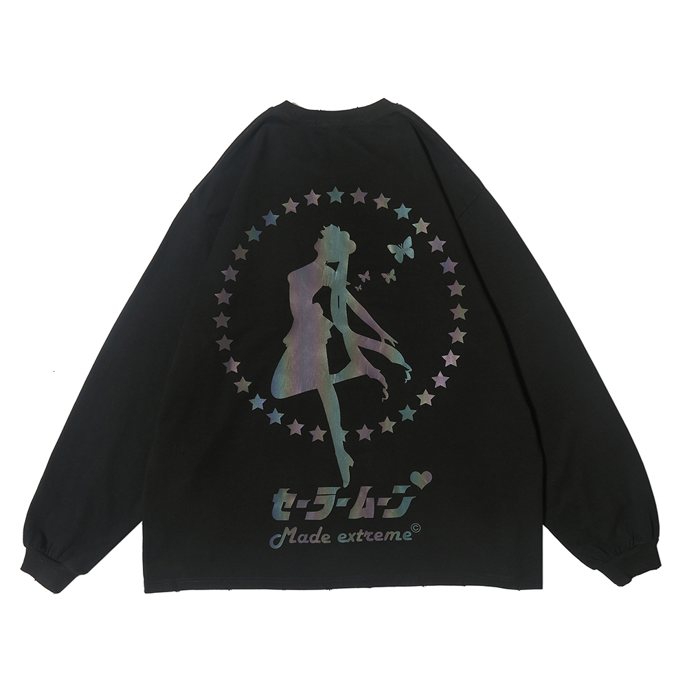 

2021 New Sailor Harajuku Japanese Style Tshirt Long Sleeve Mo Cartoon Kawaii Clothes Women Shirts Sloth Streetwear Spring Fashion 8mof, Black