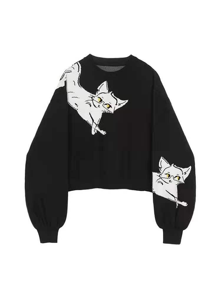 

Women' Sweaters Early Autumn Tops Lazy College Style Sweater Niche Coat, Black