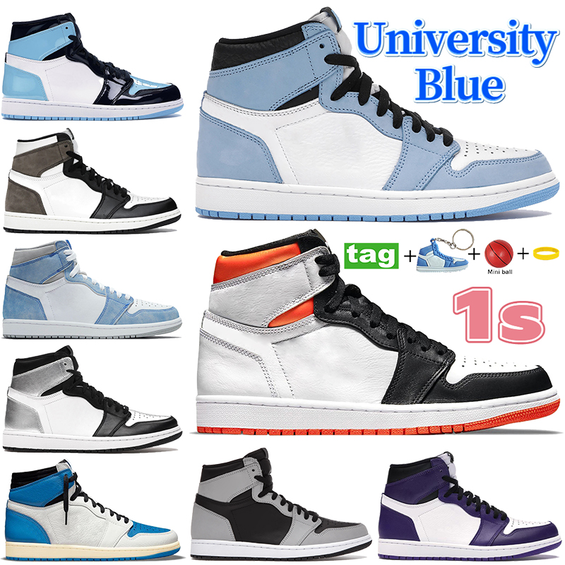 

Newest University Blue 1 1s basketball shoes High OG Hyper Royal Electro Orange Silver toe Dark Mocha sneakers Mid Light Smoke Grey men women trainers, Bubble wrap packaging