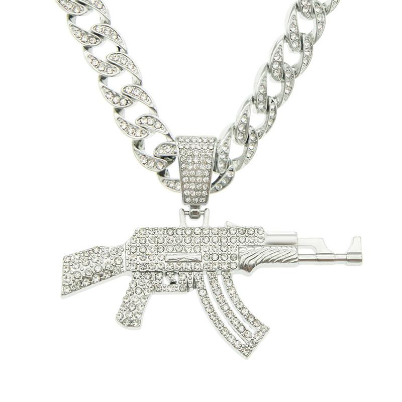 

Pendant Necklaces Men Hip Hop Iced Out Bling Gun Necklace With 11mm Miami Cuban Chain Hiphop Chokers Fashion Charm Jewelry