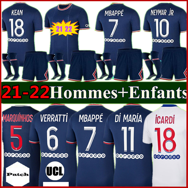

21  MbaPpe KEAN soccer jerseys neymar Jr PsG ICARDI Maillots de football shirts 2021 2022 MARQUINHOS VERRATTI KIMPEMBE men kids kit uniforms enfants maillot foot, Colour 14