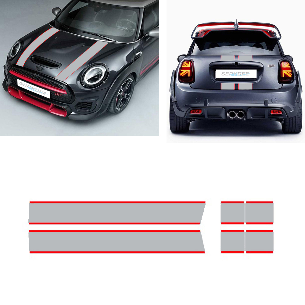 

1 Set Car Hood Bonnet Stripes Sticker Engine Cover Band Rear Vinyl Decal For MINI Cooper F56 R56 F55 F57 R57 JCW Car Accessories, Black and white