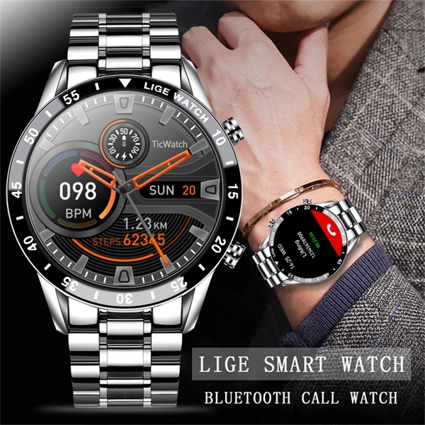 

LIGE 2021 New Luxury brand mens watches Steel band Fitness watch Heart rate blood pressure Activity tracker Smart Watch For Men, Belt black