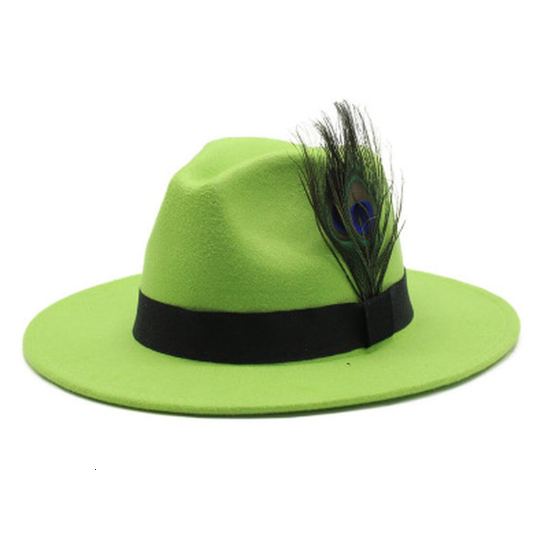 

2021 for Belt Solid Peacock Feather Novelty Fedora Hats Women Winter Jazz Caps Panama Derby Outdoor Fascinator Men Hat New Gvzm, Yellow