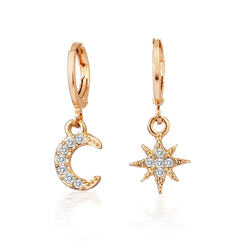 

Hoop & Huggie Asymmetric Earrings Zircon Pendant Geometric Cross Star Moon Drop For Women Jewelry 2021 Aretes Pendiente